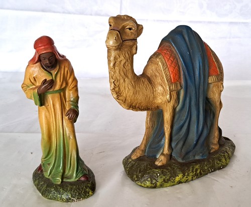 Auflösung.Fundzustand.Museumstücke.Alte Krippefiguren+Großes Kamel mit Kamelführ