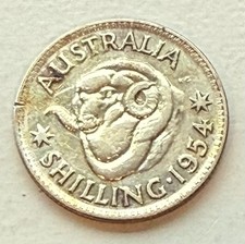 1954 Australia 1 Shilling SILVER Coin ~ (VF) Condition