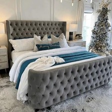 Plush Velvet Foot Wingback Regal Bed Frame with Mattress/Gas Lift option