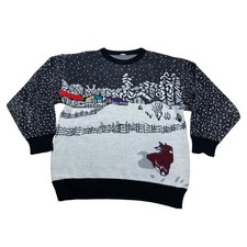 VINTAGE Schneeflocken Pullover L Süßes Wintermotiv Fuchs Xmas Sweater 70er Jahre