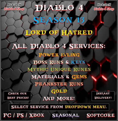 #ad ✨Diablo 4✨Season 13✨All Diablo 4 Boost✨Power LVL amp; Mats amp; Runes amp; Boss Runs✨ $1.49