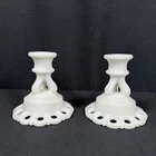 Westmoreland Doric Lace Milk Glass Candlesticks Lace Edge Whimsical Vintage 50s