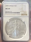2003 AMERICAN SILVER EAGLE ~ NGC MS69 ~ BROWN LABEL ~ 1 TOZ .999 SILVER