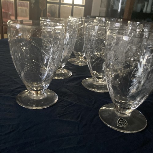 Set Of 8- Antique ROCK SHARPE Crystal Etched GLASSES Wine Water Goblets 4.5” - Picture 6 of 10