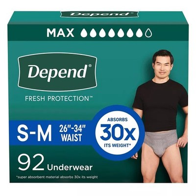 Depend Fresh Protection Adult Incontinence Underwear for Men SIZE: SM/MED 92ct