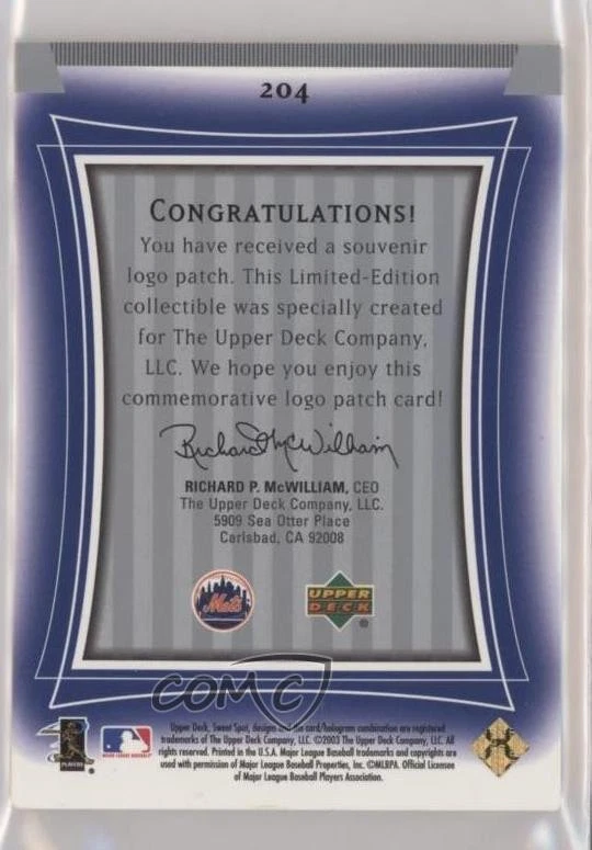 2003 Upper Deck Sweet Spot Sweet Beginnings /1430 Phil Seibel #204 Rookie RC - Image 2 of 2