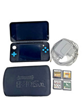 New Nintendo 2DS XL Konsole Schwarz Türkis Blau + Kabel 4 Spiele Mario Kart etc.