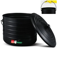 Garden Hose Pot with Lid and Handle, Matte Black Ribbed Steel Garden Hose Hol...