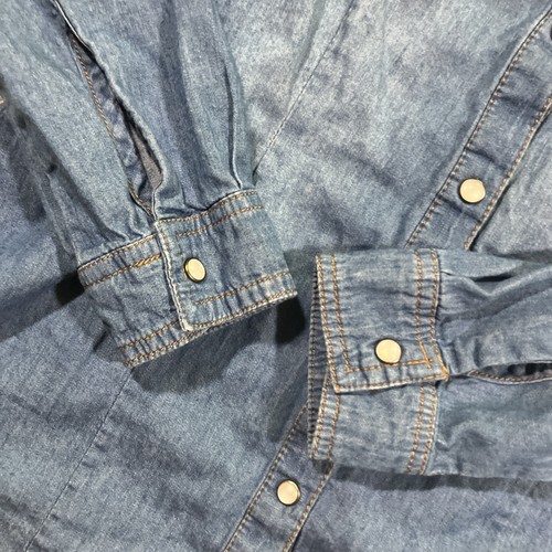Ci Sono Pearl Snap Chambray Tunic Womens Small Westerncore Elbow Patches Cowgirl - Picture 3 of 10