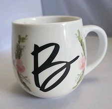 Prima Design Ceramic Coffee Cup Letter B Initial Monogram Mug Roses Cottagecore 