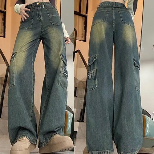 Casual Y2K Jeans for Women High Waist Wide Leg Cargo Pants Spring Style