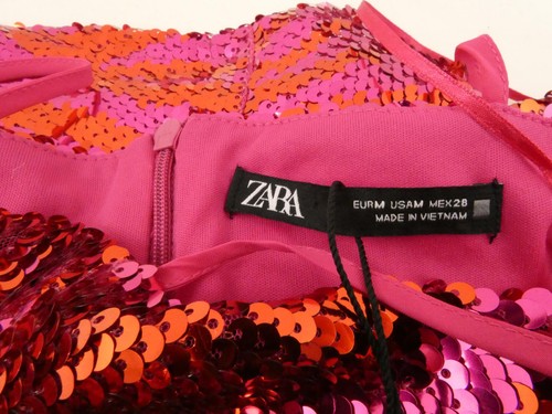 New Zara Sequin Mini Dress Pink Red M NWT - Picture 6 of 10