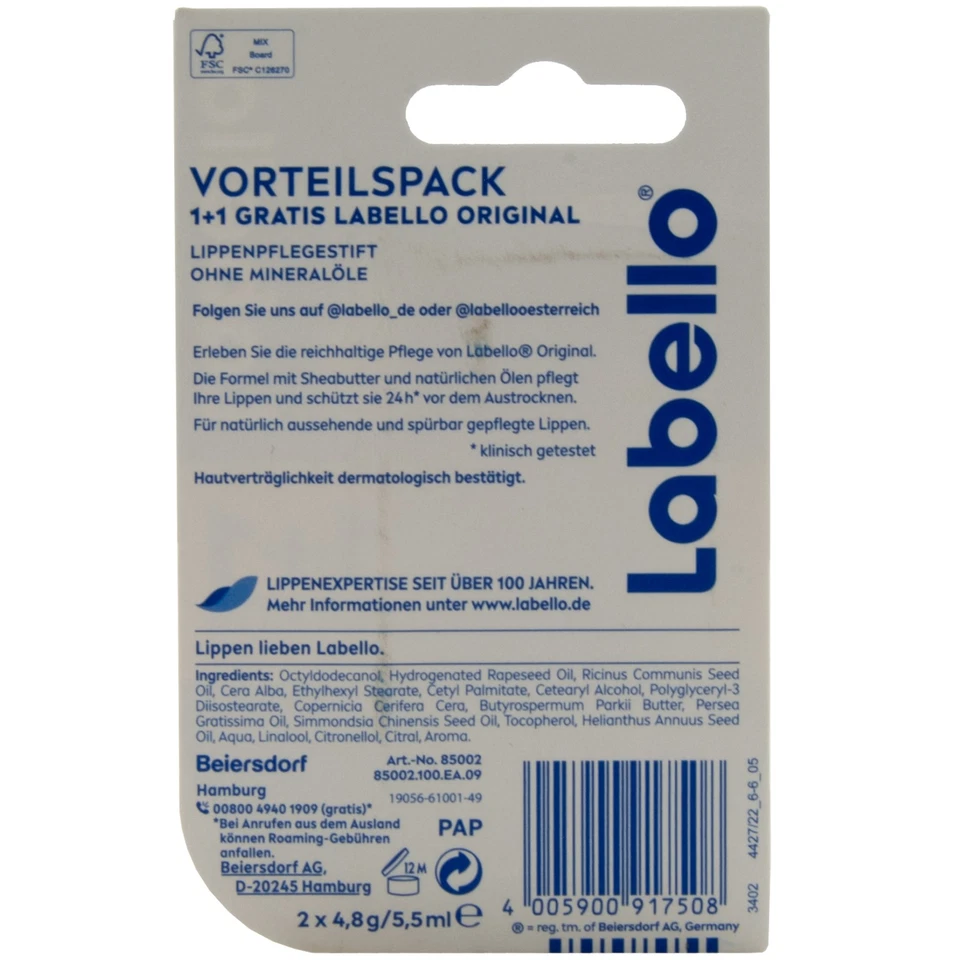 Labello Lippenpflegestift Original 12 x 2 Stück 4,8g 24H Pflege ohne Mineralöle - Bild 2 von 2
