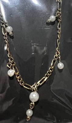 Goldfarben Perlen Halsband 16'' Lange Kette Halskette Mode