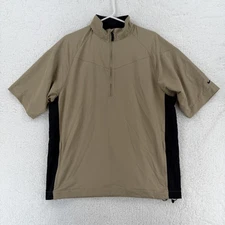 Nike Golf Pullover Mens Medium Tan Black Short Sleeve 1/2 Zip Windshirt Athletic