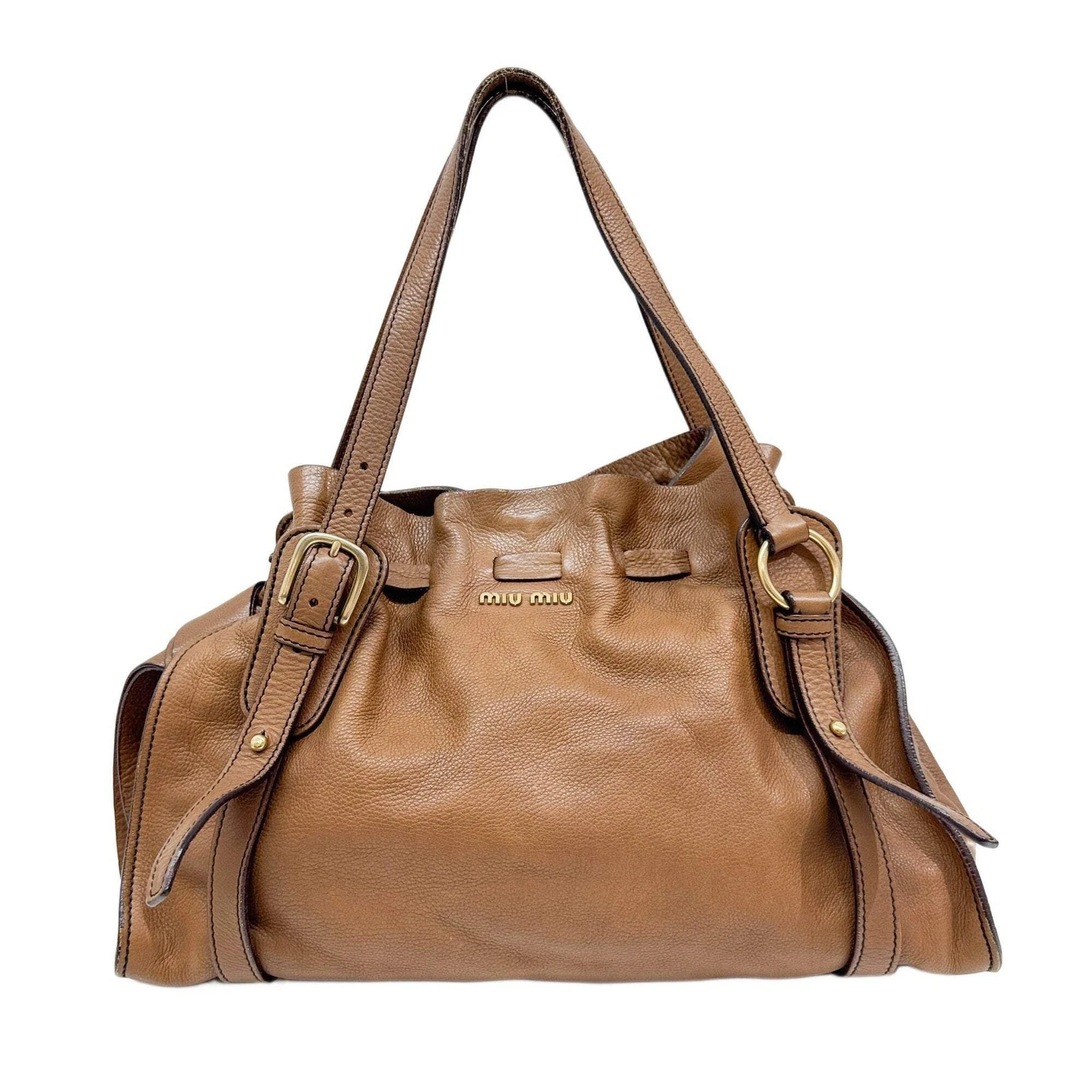 Miu Miu — MIU MIU Vitello Lux Bow Brown Leather Shoulder Bag