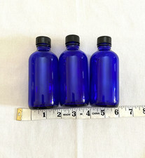Blue Boston Round Bottles with Phenolic cap 4 oz set of 3