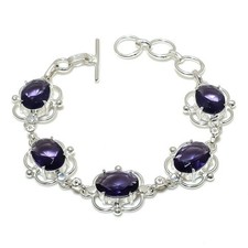 Purple Amethyst Gemstone Handmade 925 Sterling Silver Jewelry Bracelets Sz 7-8