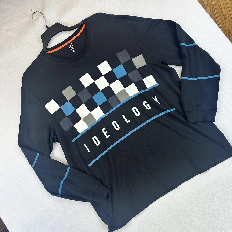 Camisa Ideology Para Hombre 2XL Negra Azul Manga Larga Cuello Redondo Gráfico Cuadros XXL Foto 2 de 4