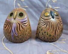 Set of 2 70s vintage Hand Painted Ceramic Owls figures