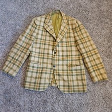 Vtg 70s Men's Plaid Summer Sports Coat Blazer Disco Pimp Jacket M Redwood Ross