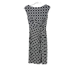 Lauren Ralph Lauren Twist Front Dress Size 4 Black White Geometric Block Print