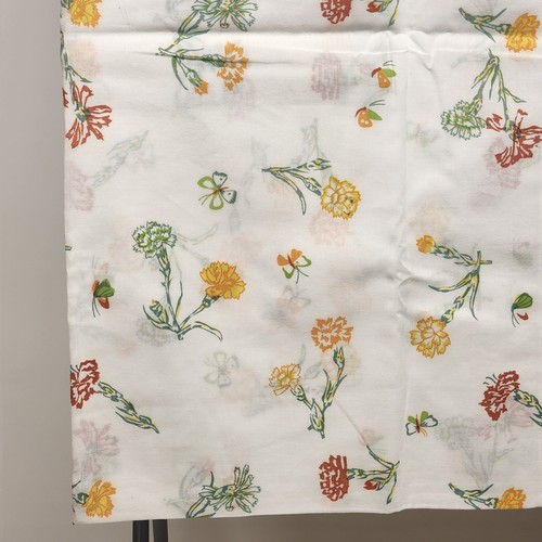 White Twin Size Flat Top Sheet Coverlet Red Yellow Floral & Butterflies Motif - Picture 3 of 10