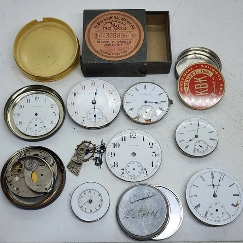 Antique ELGIN Pocket Watch Lot 6 Movements & Parts Being Sold AS-IS for Repairs