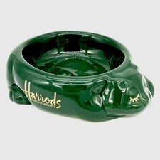 Harrods Knightsbridge Green & Gold Glazed Ceramic Cat Pet Food / Water Dish