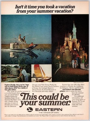 Florida Travel Walt Disney World Eastern Airlines Wall Art Vintage Print Ad 70s