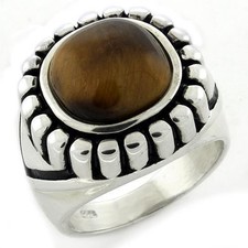 Women's Ring, Brown Tiger Eye, Sterling Silver, Statement, Bold Design