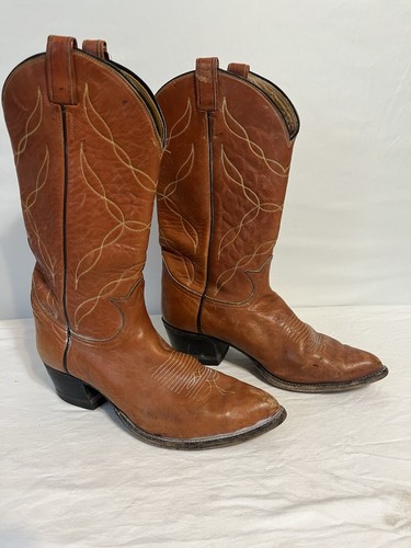 Vtg Tony Lama Leather Cowboy Boots Mens Sz 10.5 D Cognac Western 5055 Blk Label