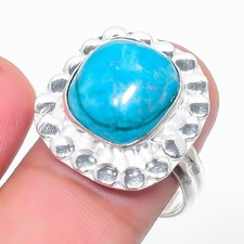 Natural Blue Turquoise Gemstone 925 Sterling Silver Jewelry Ring Size 9 US 