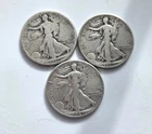 $1.50 Face Value 90% Silver Walking Liberty Halves, Lot of 3 Coins-Free Shipping