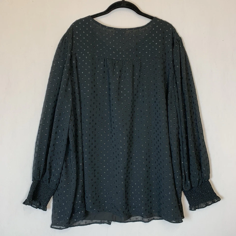 Blusa campesina a lunares negra Ava Viv Top para mujer 3X punto suizo poeta manga larga Foto 2 de 4