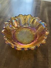 Vintage "Wild Rose Amber" 9" Indiana Carnival Glass Serving Bowl