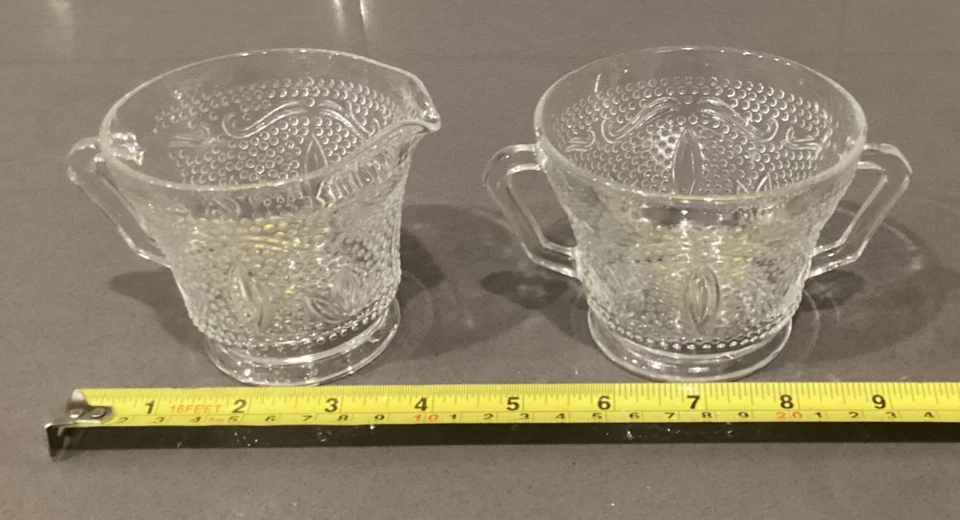 COMBO 1940s Federal Heritage Hobnail crystal 4 Cup, 6 Saucer, creamer, sugarbowl - Image 3 of 4