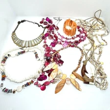 VINTAGE SHELL BIB ZAD Necklace Lot Natural Pink Orange White Boho Beach Jewelry