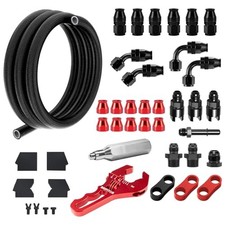 6AN PTFE Fuel Line Kit, Nylon Braided E85 Fuel Hose 30FT With 6AN 30FT Black