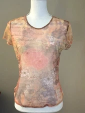 Y2K 90s Tattoo Mesh Top Women’s M Floral Roses Grunge Hippie Fairy Romantic USA