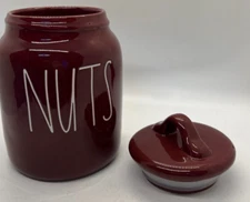 Rae Dunn NUTS Canister burgundy red fall container glass 7"