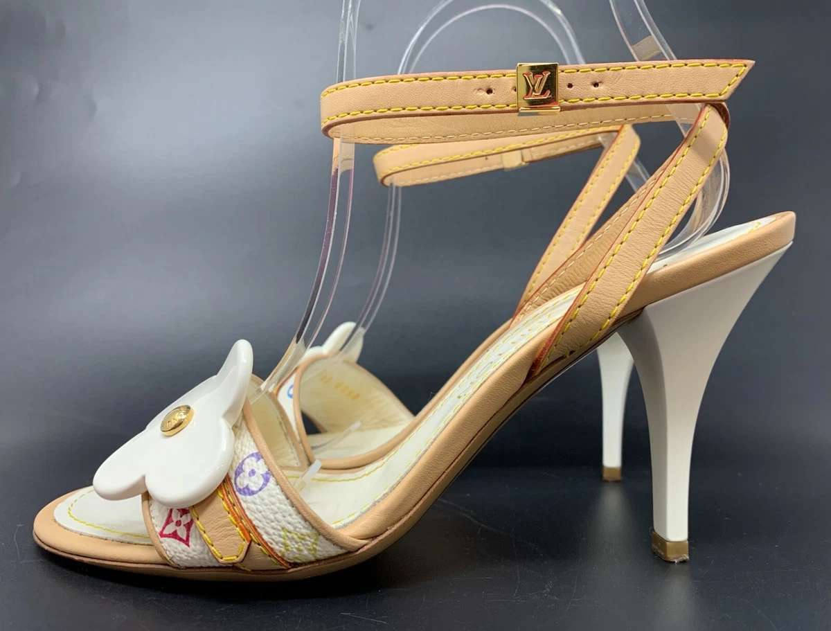 Louis Vuitton White Monogram Multicolor Ankle Strap Heels