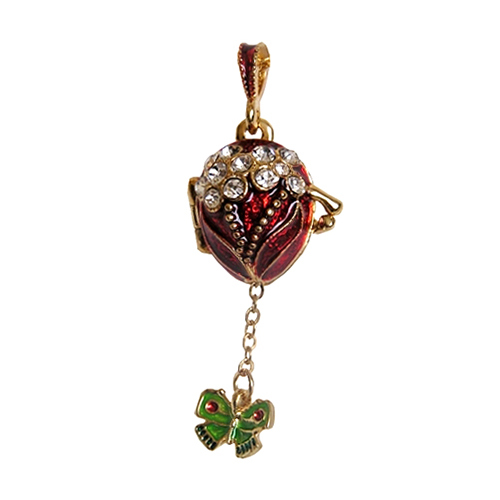 Pendentif œuf style Fabergé rouge et son papillon doré, le cadeau idéal pour elle