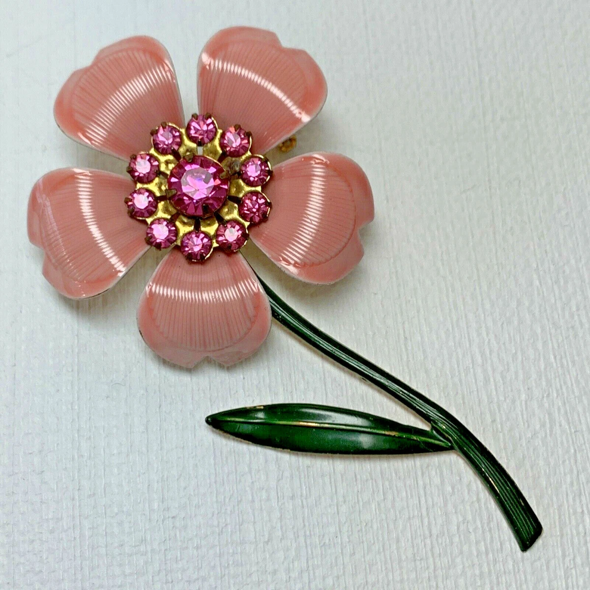 Vintage Peach Enamel Flower Brooch Pin Pink Rhinestones eBay