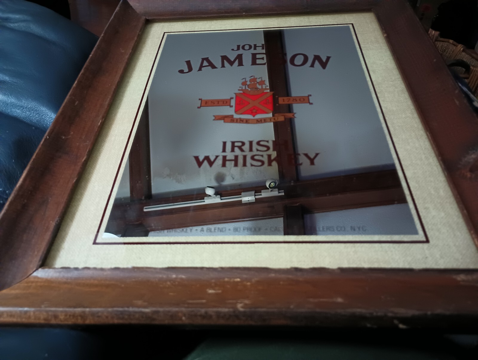 Vintage Rare Mirror Sign JOHN JAMESON IRISH WHISKEY estd 1780 SINE METU Framed