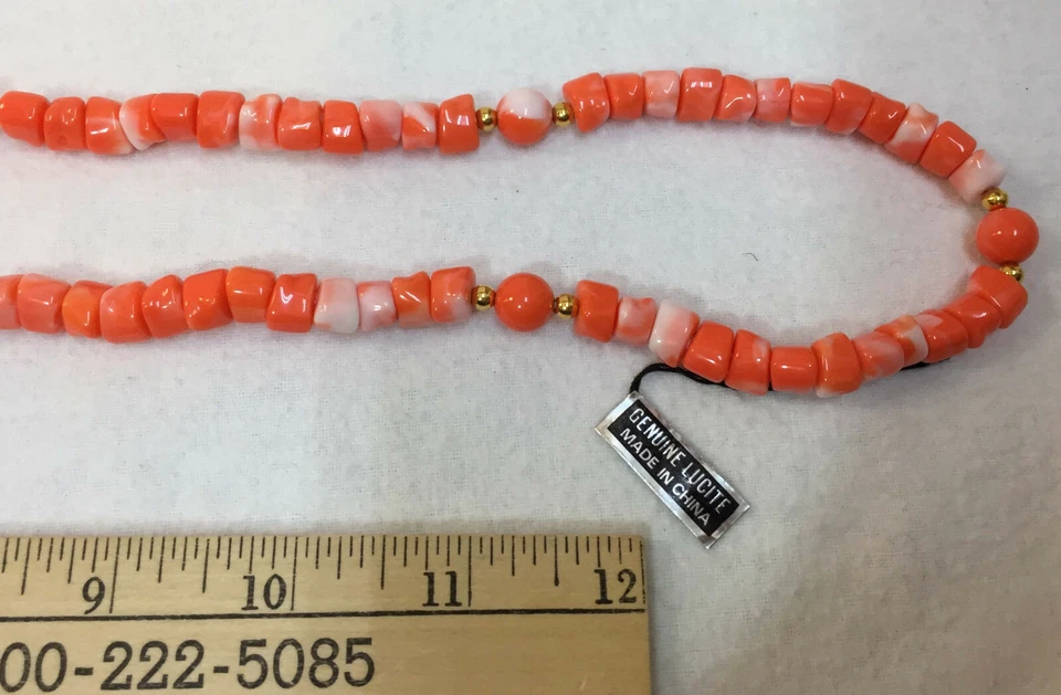Orange Necklaces Genuine Lucite & Plastic Beads Lot 3 Gold Tone Metal White - Image 3 of 4