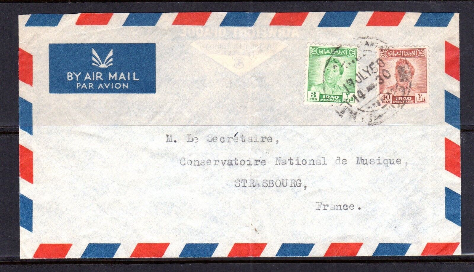 IRAQ Max 53% OFF 1950 PALESTINE AIR STAMP OFFicial mail order TIED MAIL BAGHDAD COVER ON TO