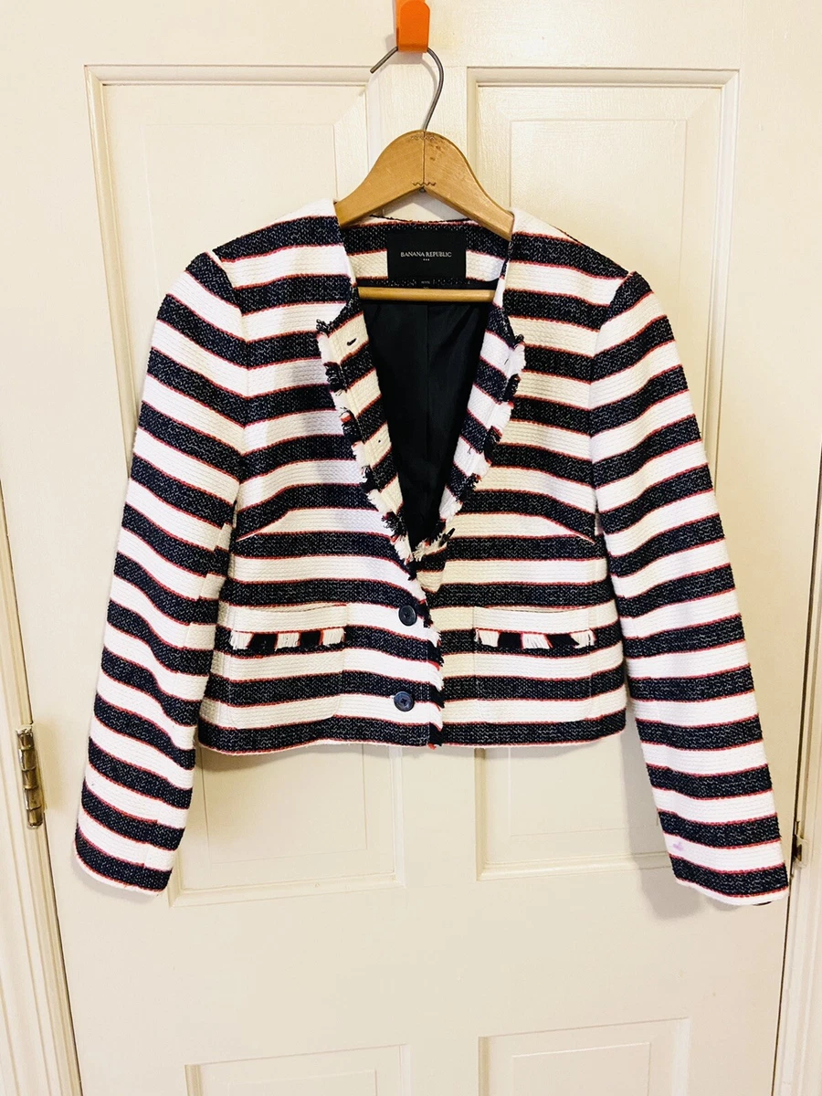 Banana republic preppy button up tweed striped blazer womens size 2