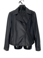 Esprit Navy Lambs Leather Biker Jacket Size L Zip Cuffs & Pockets Lined