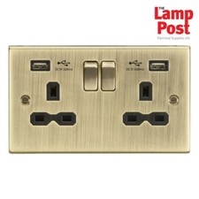 ML CS9224AB 13A Double Gang Switched Socket & Dual USB Charger - Antique Brass